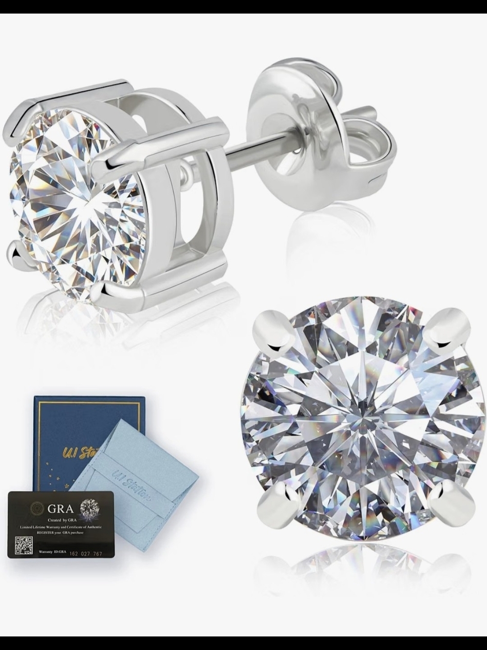 Mossanite Round Solitaire Stud Earrings in White Gold